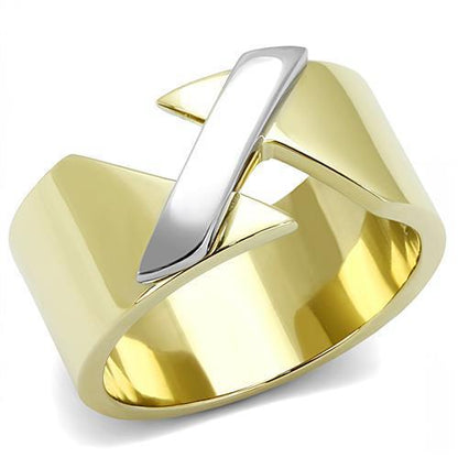 TK3184 - Two-Tone IP Gold (Ion Plating) Stainless Steel Ring with No Stone-0