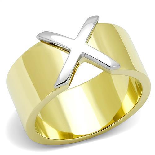 TK3185 - Two-Tone IP Gold (Ion Plating) Stainless Steel Ring with No Stone-0