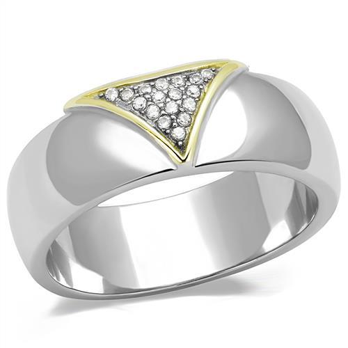 TK3187 - Two-Tone IP Gold (Ion Plating) Stainless Steel Ring with AAA Grade CZ  in Clear-0