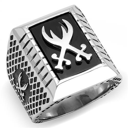 TK3191 - High polished (no plating) Stainless Steel Ring with Semi-Precious Onyx in Jet-0