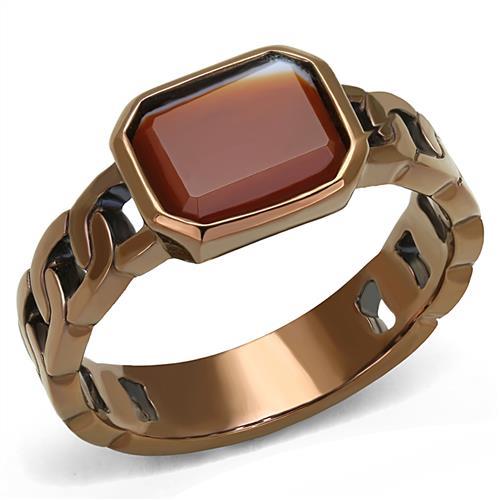 TK3193 - IP Coffee light Stainless Steel Ring with Semi-Precious Agate in Siam-0