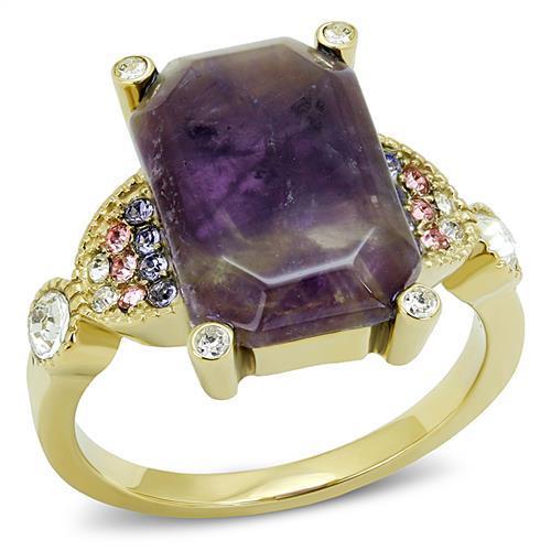 TK3195 - IP Gold(Ion Plating) Stainless Steel Ring with Semi-Precious Amethyst Crystal in Amethyst-0