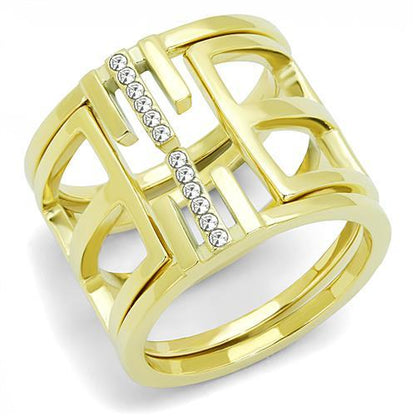 TK3198 - IP Gold(Ion Plating) Stainless Steel Ring with Top Grade Crystal  in Clear-0