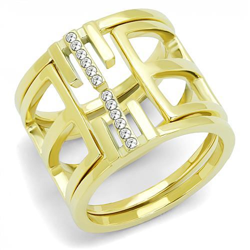 TK3198 - IP Gold(Ion Plating) Stainless Steel Ring with Top Grade Crystal  in Clear-0