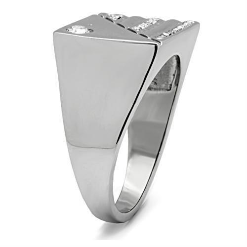 TK319 - High polished (no plating) Stainless Steel Ring with Top Grade Crystal  in Clear-2