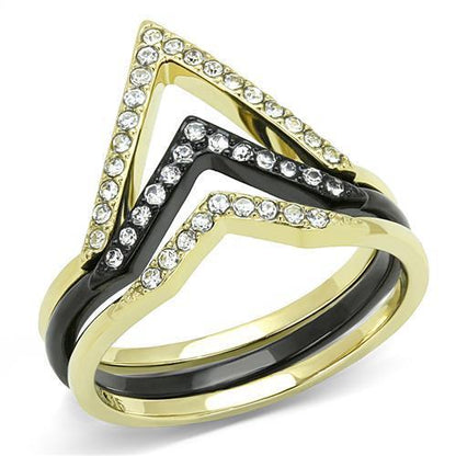 TK3202 - IP Gold+ IP Black (Ion Plating) Stainless Steel Ring with Top Grade Crystal  in Clear-0