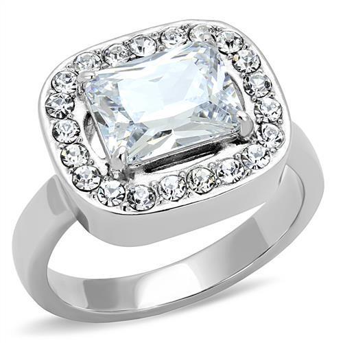 TK3209 - High polished (no plating) Stainless Steel Ring with AAA Grade CZ  in Clear-0