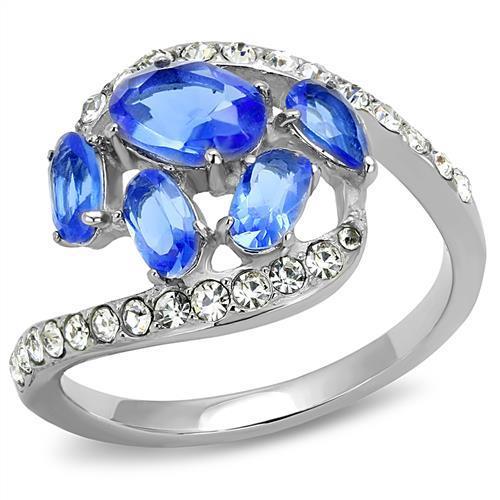 TK3211 - High polished (no plating) Stainless Steel Ring with Synthetic Synthetic Glass in Sapphire-0