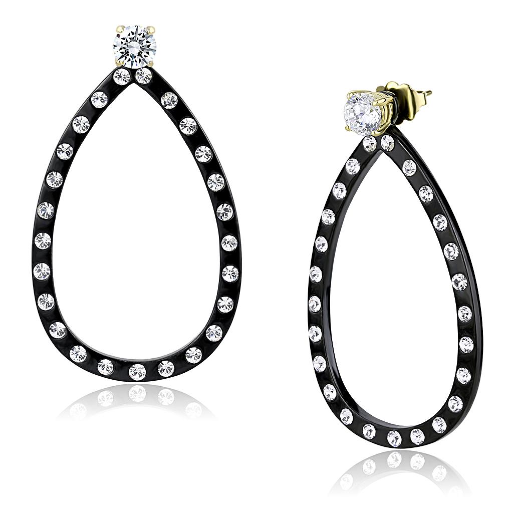 TK3215 - IP Gold+ IP Black (Ion Plating) Stainless Steel Earrings with AAA Grade CZ  in Clear-0
