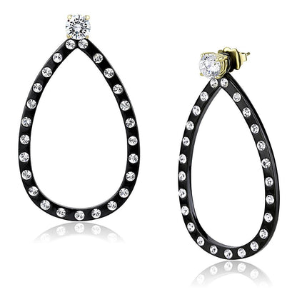 TK3215 - IP Gold+ IP Black (Ion Plating) Stainless Steel Earrings with AAA Grade CZ  in Clear-0