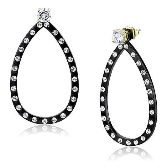 TK3215 - IP Gold+ IP Black (Ion Plating) Stainless Steel Earrings with AAA Grade CZ  in Clear-0