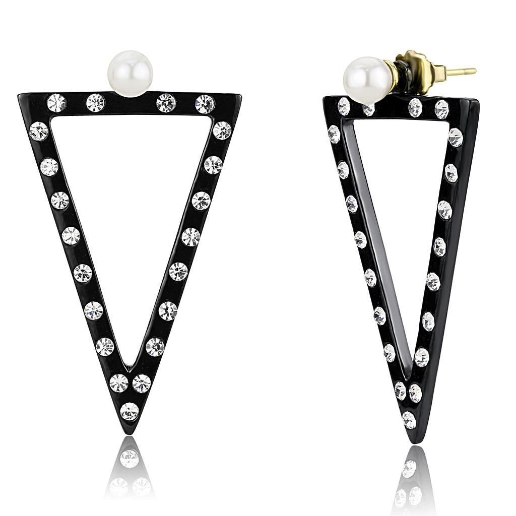 TK3216 - IP Gold+ IP Black (Ion Plating) Stainless Steel Earrings with Synthetic Pearl in White-0