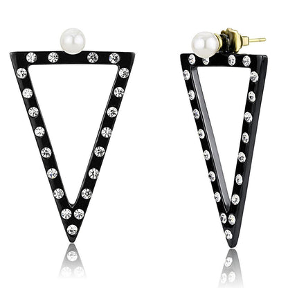 TK3216 - IP Gold+ IP Black (Ion Plating) Stainless Steel Earrings with Synthetic Pearl in White-0