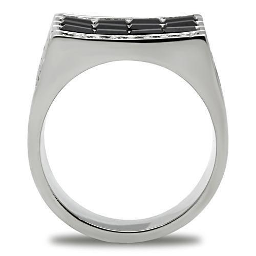TK321 - High polished (no plating) Stainless Steel Ring with Top Grade Crystal  in Jet-2
