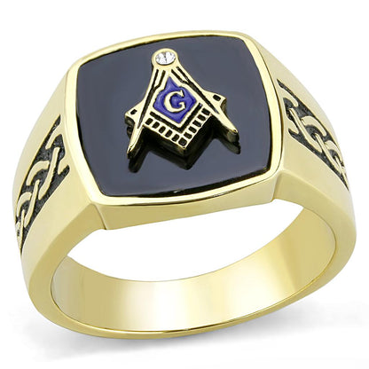 TK3223 - IP Gold(Ion Plating) Stainless Steel Ring with Synthetic Onyx in Jet-0