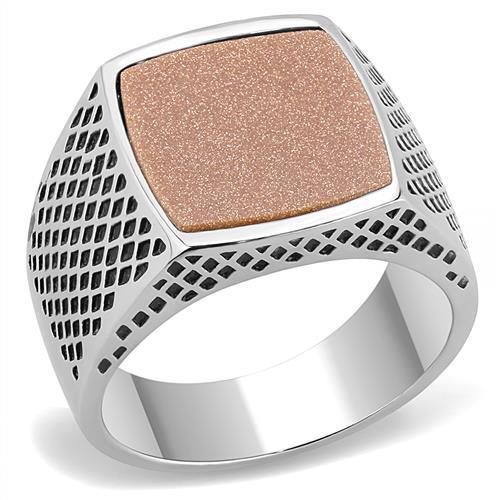 TK3228 - High polished (no plating) Stainless Steel Ring with Semi-Precious Gold Sand Stone in Siam-0