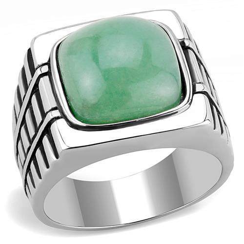 TK3229 - High polished (no plating) Stainless Steel Ring with Synthetic Jade in Emerald-0