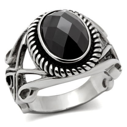 TK322 - High polished (no plating) Stainless Steel Ring with AAA Grade CZ  in Black Diamond-0