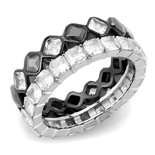 TK3231 - Two-Tone IP Black (Ion Plating) Stainless Steel Ring with AAA Grade CZ  in Black Diamond-0