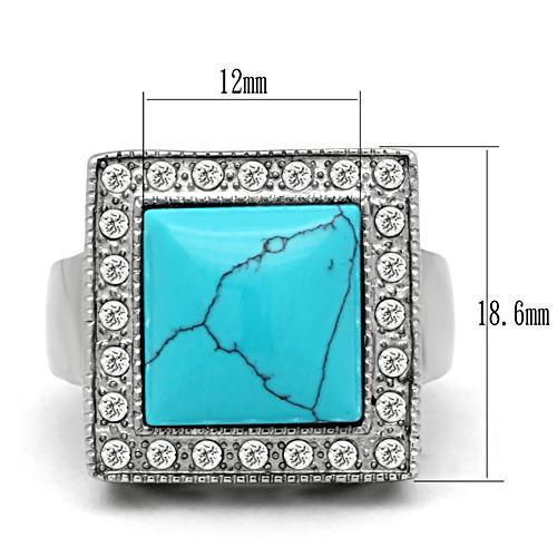 TK323 - High polished (no plating) Stainless Steel Ring with Synthetic Turquoise in Sea Blue-1