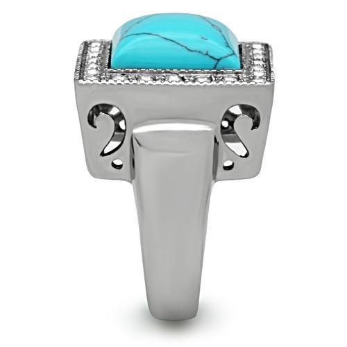 TK323 - High polished (no plating) Stainless Steel Ring with Synthetic Turquoise in Sea Blue-3