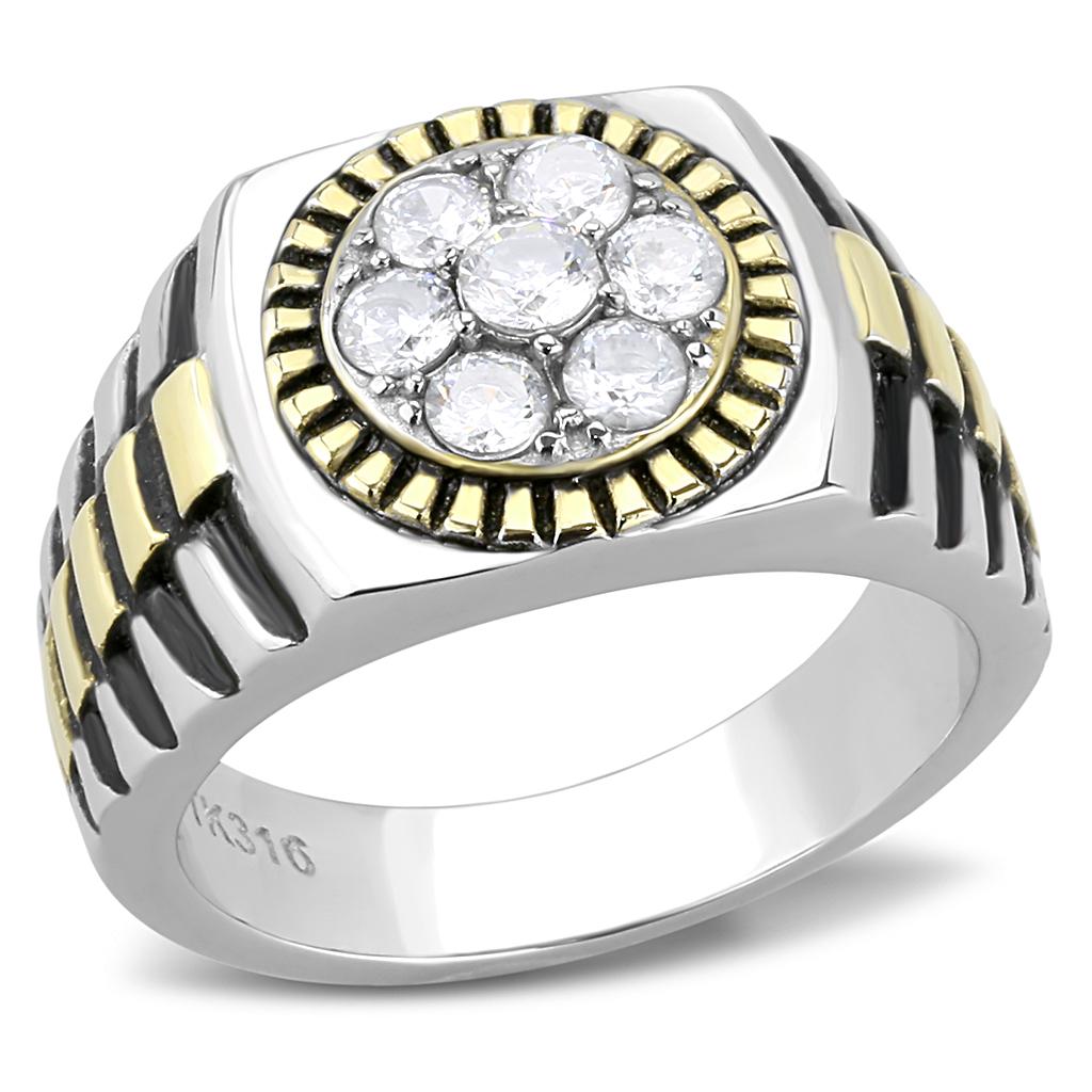 TK3240 - Two-Tone IP Gold (Ion Plating) Stainless Steel Ring with AAA Grade CZ  in Clear-0