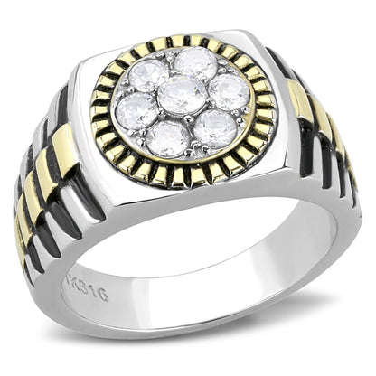 TK3240 - Two-Tone IP Gold (Ion Plating) Stainless Steel Ring with AAA Grade CZ  in Clear-0
