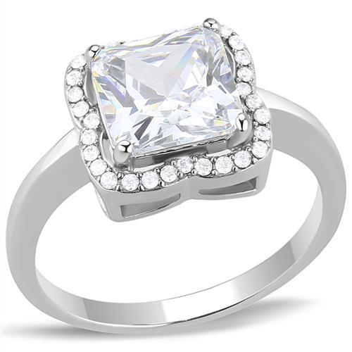 TK3242 - High polished (no plating) Stainless Steel Ring with AAA Grade CZ  in Clear-0
