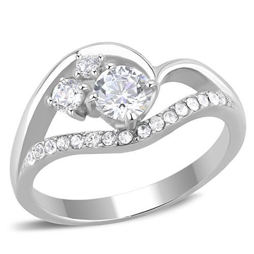 TK3243 - High polished (no plating) Stainless Steel Ring with AAA Grade CZ  in Clear-0