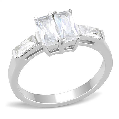TK3244 - High polished (no plating) Stainless Steel Ring with AAA Grade CZ  in Clear-0