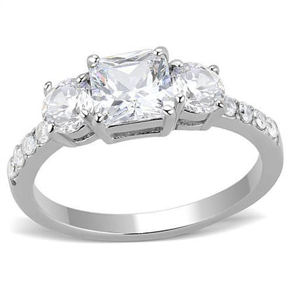 TK3246 - High polished (no plating) Stainless Steel Ring with AAA Grade CZ  in Clear-0