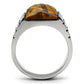 TK324 - High polished (no plating) Stainless Steel Ring with Semi-Precious Tiger Eye in Smoked Quartz-2