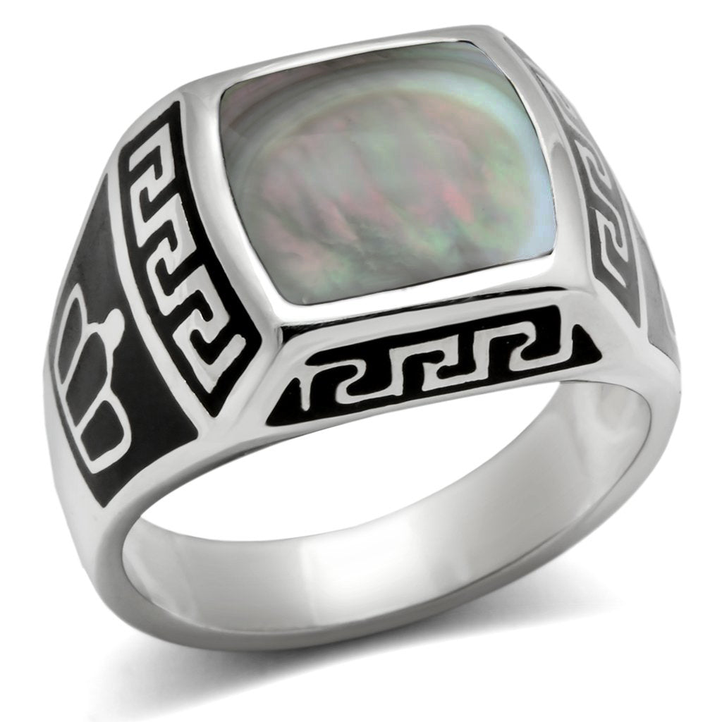 TK325 - High polished (no plating) Stainless Steel Ring with Precious Stone Conch in Gray-0