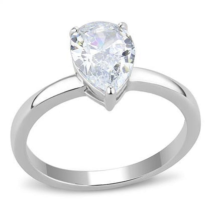 TK3251 - High polished (no plating) Stainless Steel Ring with AAA Grade CZ  in Clear-0
