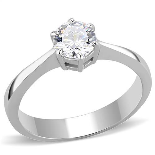 TK3252 - High polished (no plating) Stainless Steel Ring with AAA Grade CZ  in Clear-0