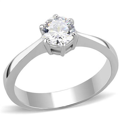 TK3252 - High polished (no plating) Stainless Steel Ring with AAA Grade CZ  in Clear-0