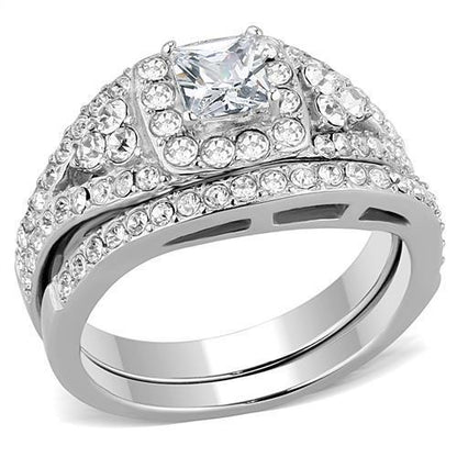 TK3253 - High polished (no plating) Stainless Steel Ring with AAA Grade CZ  in Clear-0