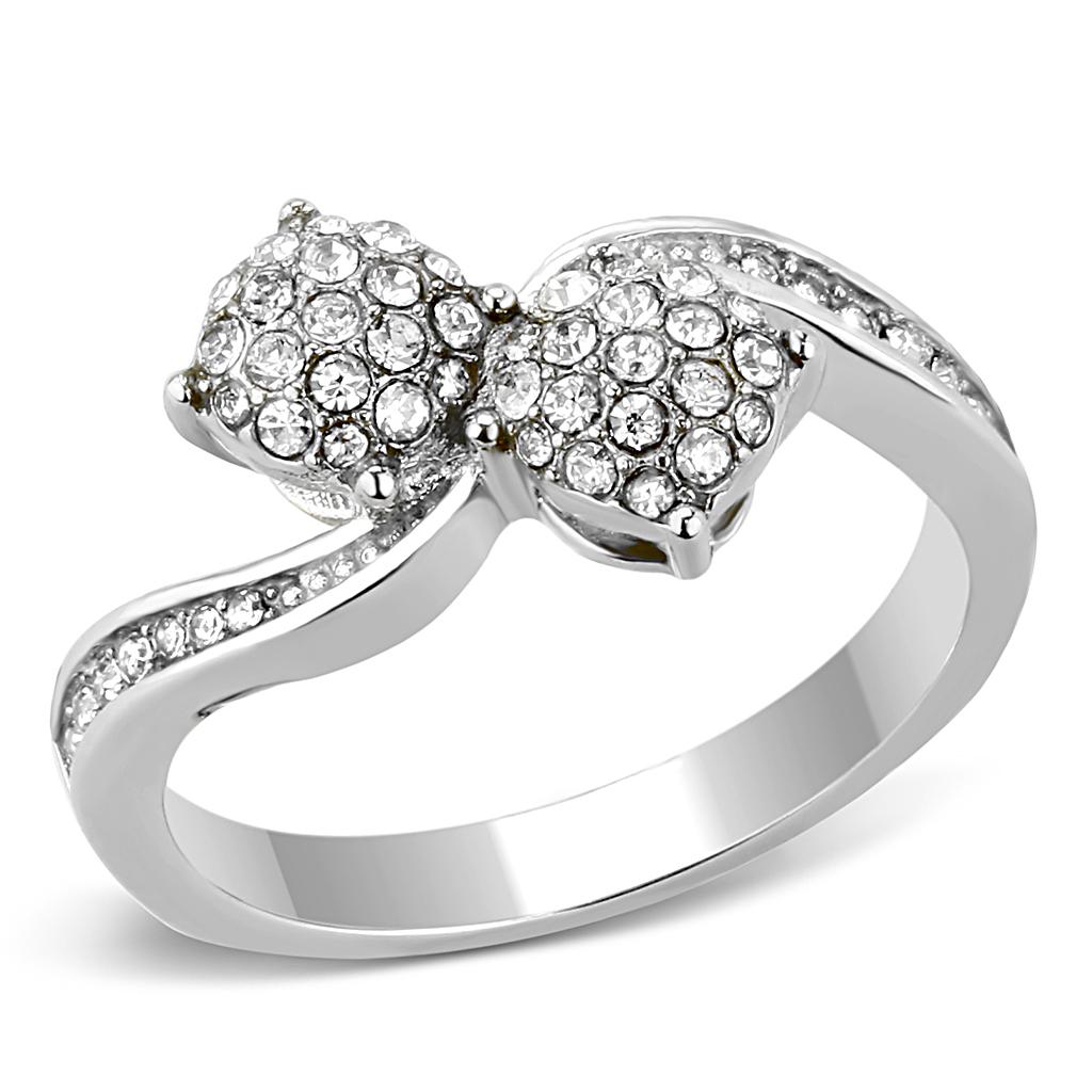 TK3255 - High polished (no plating) Stainless Steel Ring with Top Grade Crystal  in Clear-0