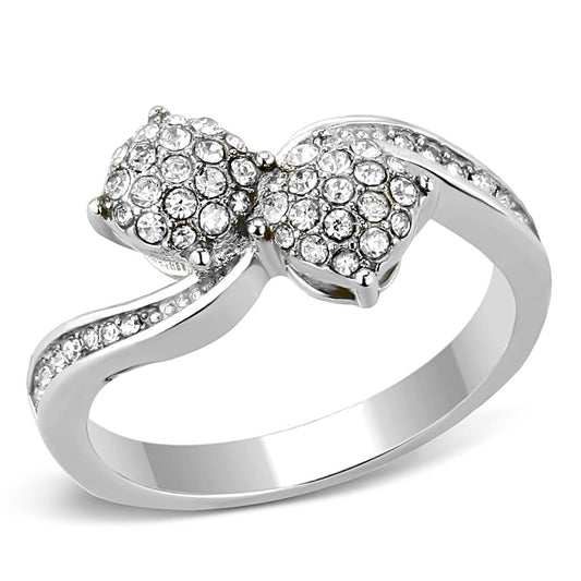 TK3255 - High polished (no plating) Stainless Steel Ring with Top Grade Crystal  in Clear-0