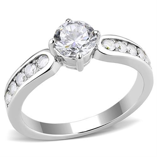 TK3256 - High polished (no plating) Stainless Steel Ring with AAA Grade CZ  in Clear-0