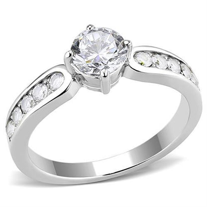 TK3256 - High polished (no plating) Stainless Steel Ring with AAA Grade CZ  in Clear-0
