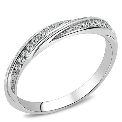 TK3259 - High polished (no plating) Stainless Steel Ring with AAA Grade CZ  in Clear-0
