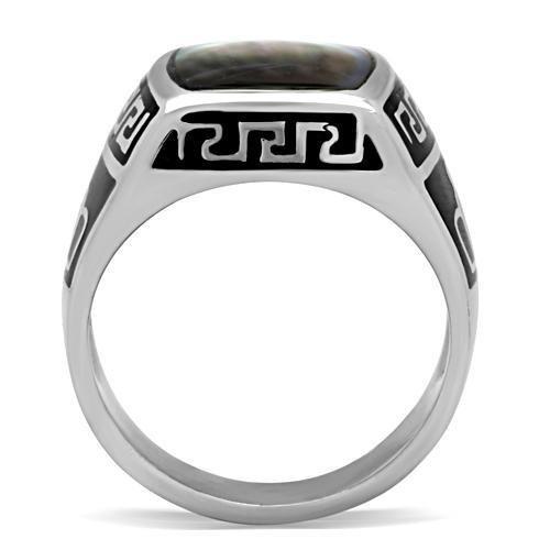 TK325 - High polished (no plating) Stainless Steel Ring with Precious Stone Conch in Gray-2