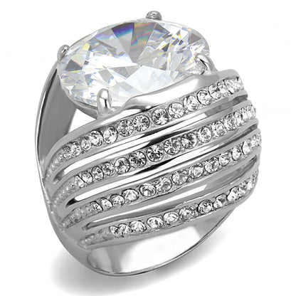 TK3263 - High polished (no plating) Stainless Steel Ring with AAA Grade CZ  in Clear-0
