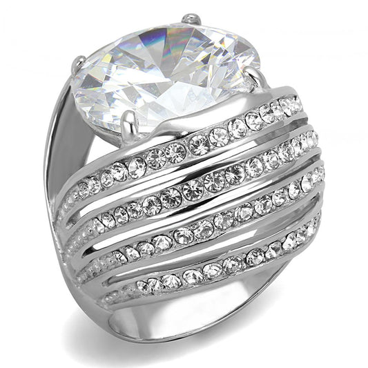 TK3263 - High polished (no plating) Stainless Steel Ring with AAA Grade CZ  in Clear-0