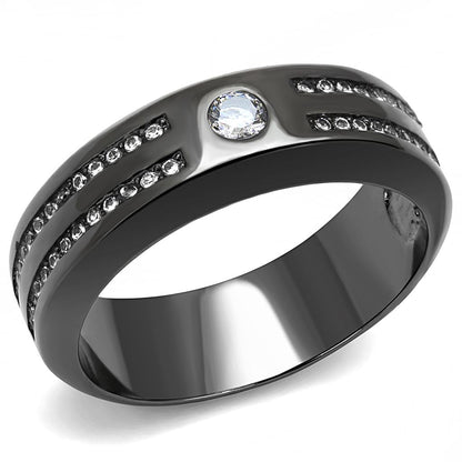 TK3275 - IP Light Black  (IP Gun) Stainless Steel Ring with AAA Grade CZ  in Clear-0