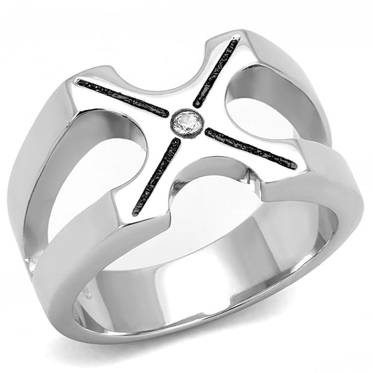 TK3278 - High polished (no plating) Stainless Steel Ring with AAA Grade CZ  in Clear-0