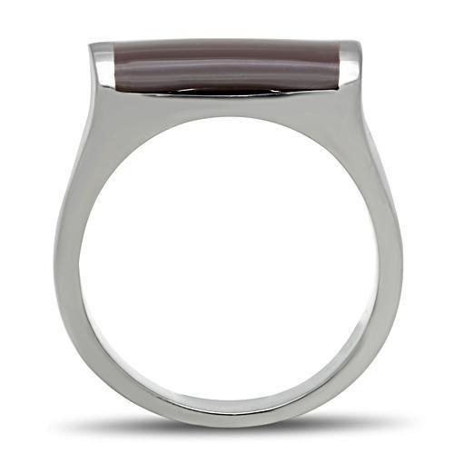 TK327 - High polished (no plating) Stainless Steel Ring with Epoxy  in Brown-2