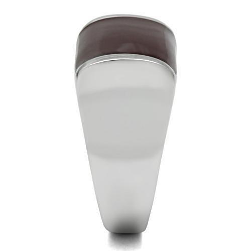 TK327 - High polished (no plating) Stainless Steel Ring with Epoxy  in Brown-3