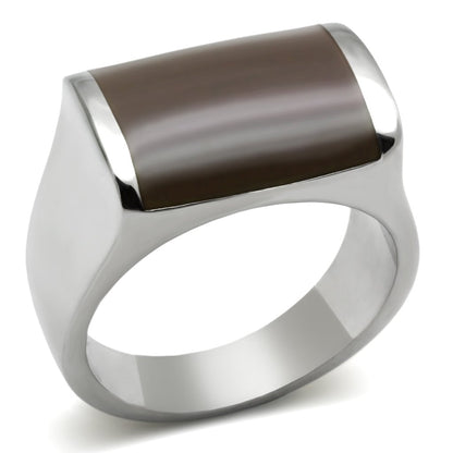 TK327 - High polished (no plating) Stainless Steel Ring with Epoxy  in Brown-0